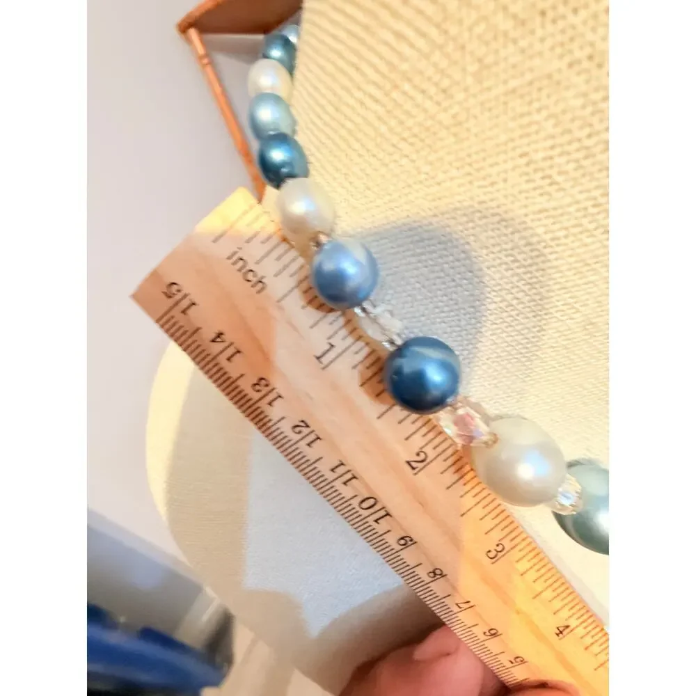 Vintage Japan Blue Faux Pearl  Necklace